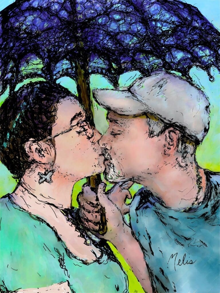 Couple kissing under the umbrella
